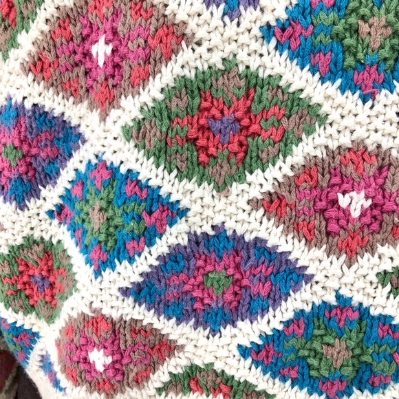 Vtg 90s Sweater Cream Multicolor Cottagecore - Picture 2 of 5